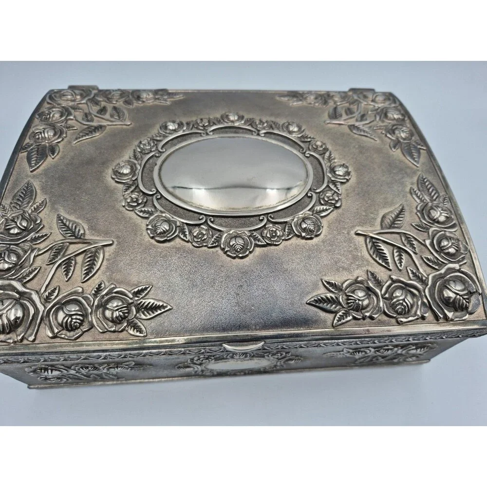 Vintage Godinger Silver Plated Large Jewelry Box Red Velvet Interior 1980s